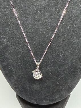 Filigree Cube Pendant Necklace Silver color love hearts adjustable